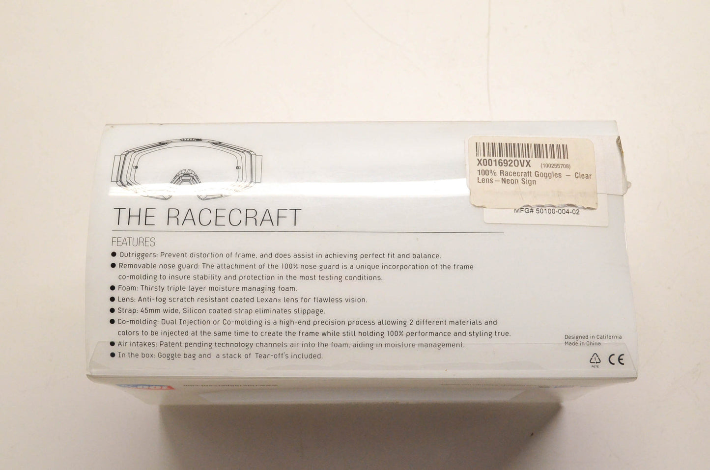 100% Speedlab 50100-004-02 Racecraft Goggles Kit NOS