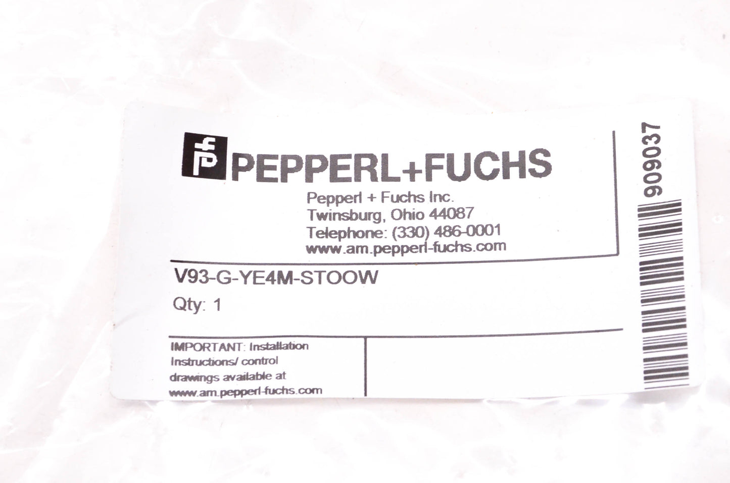 Pepperl+Fuchs V93-G-YE4M-STOOW Cordset Mini 10 Amp 600 Volt 3-Pin Female Cable