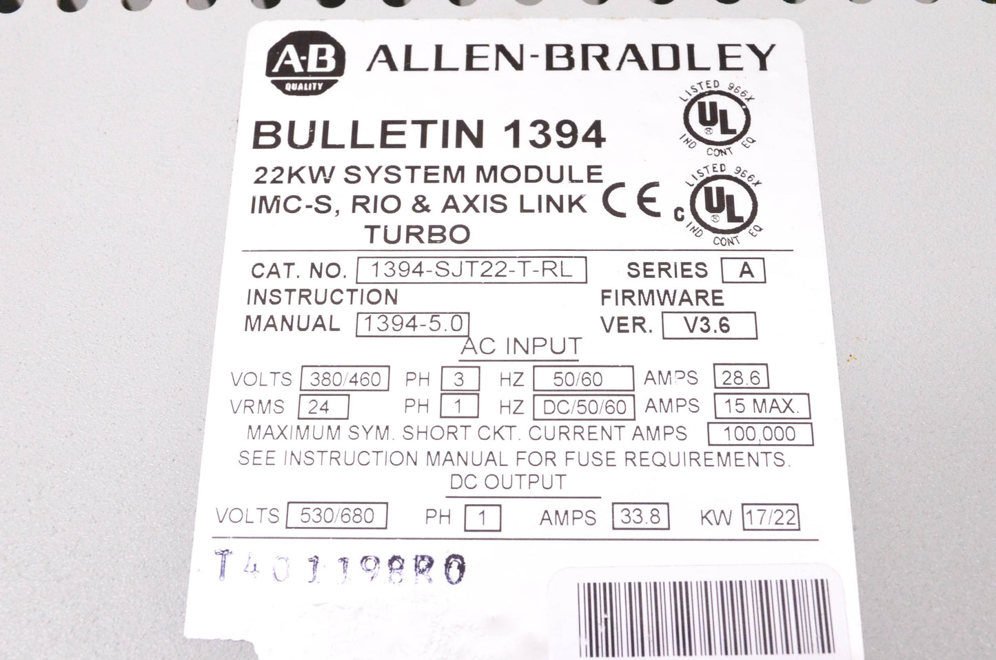 Allen Bradley 1394-SJT22-T-RL Digital Servo Controller NOS