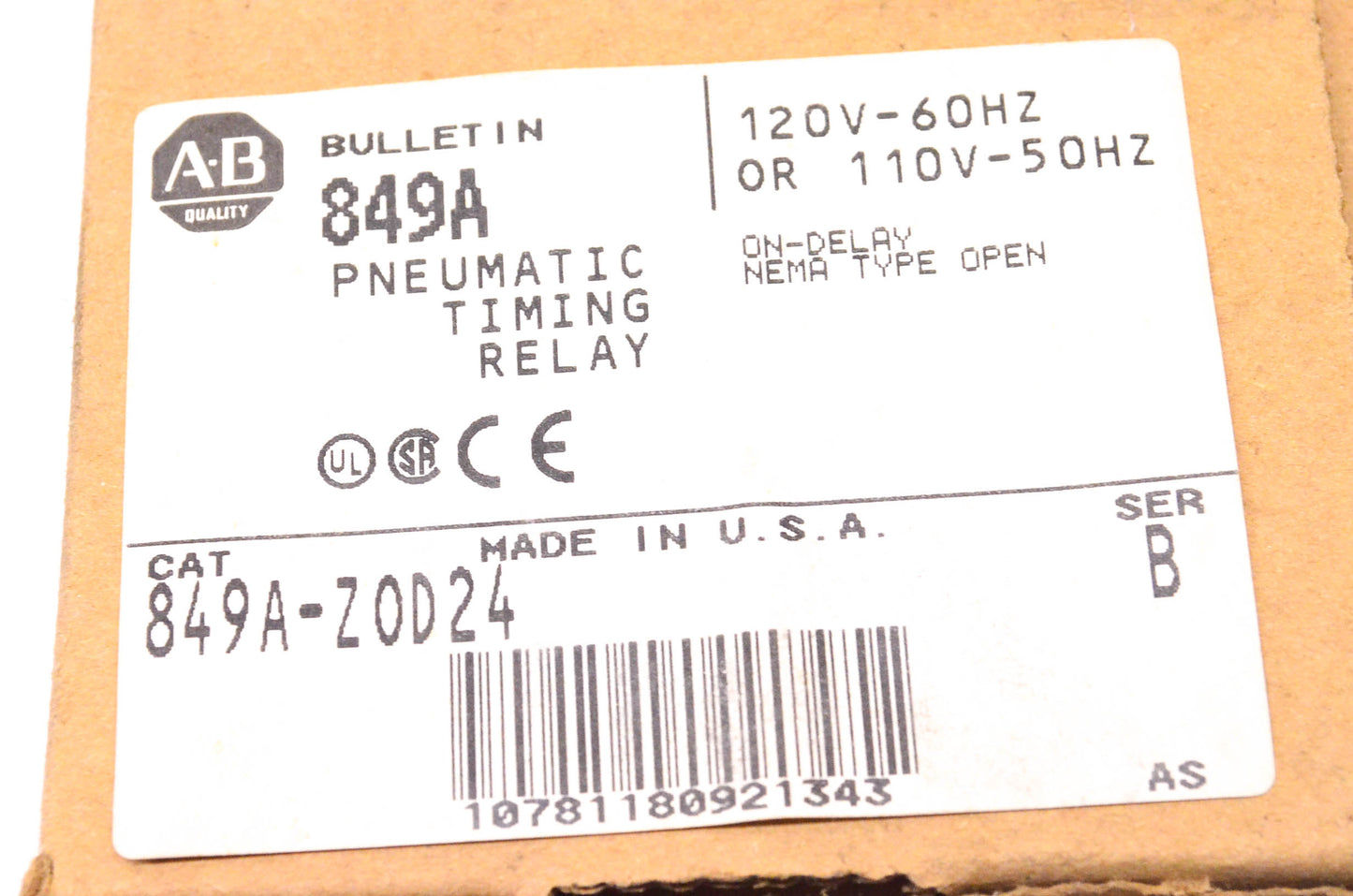 Allen Bradley 849A-Z0D24 Pneumatic Timing Relay NOS