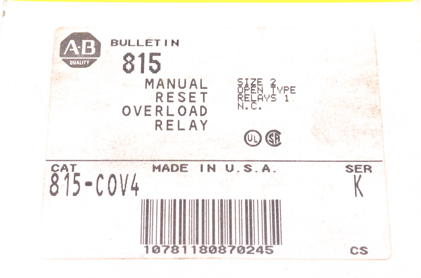 Allen Bradley 815-C0V4 Manual Reset Overload Relay NOS