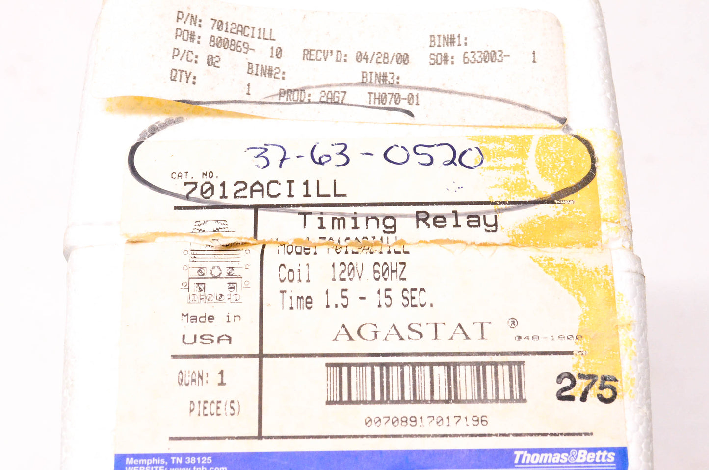 Agastat 7012ACI1LL Timing Relay NOS
