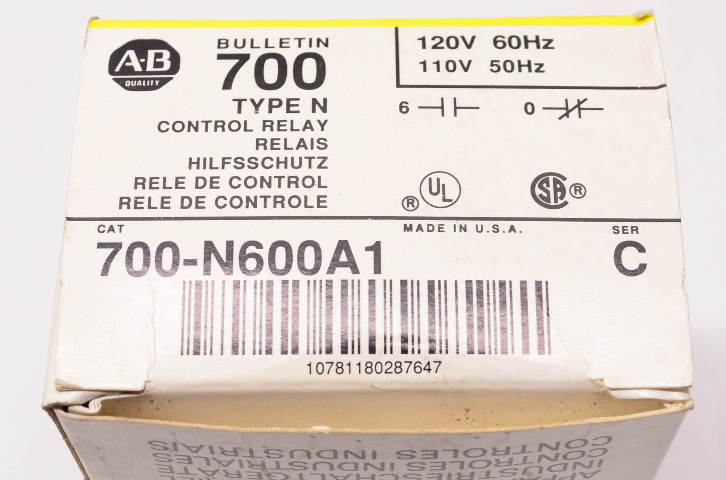 Allen Bradley 700-N600A1 Type N Control Relay NOS