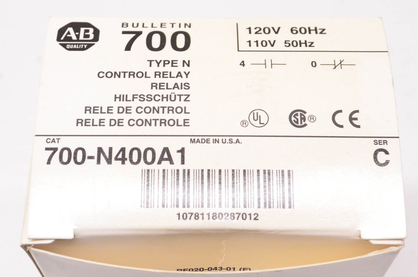 Allen Bradley 700-N400A1 Type N Control Relay NOS