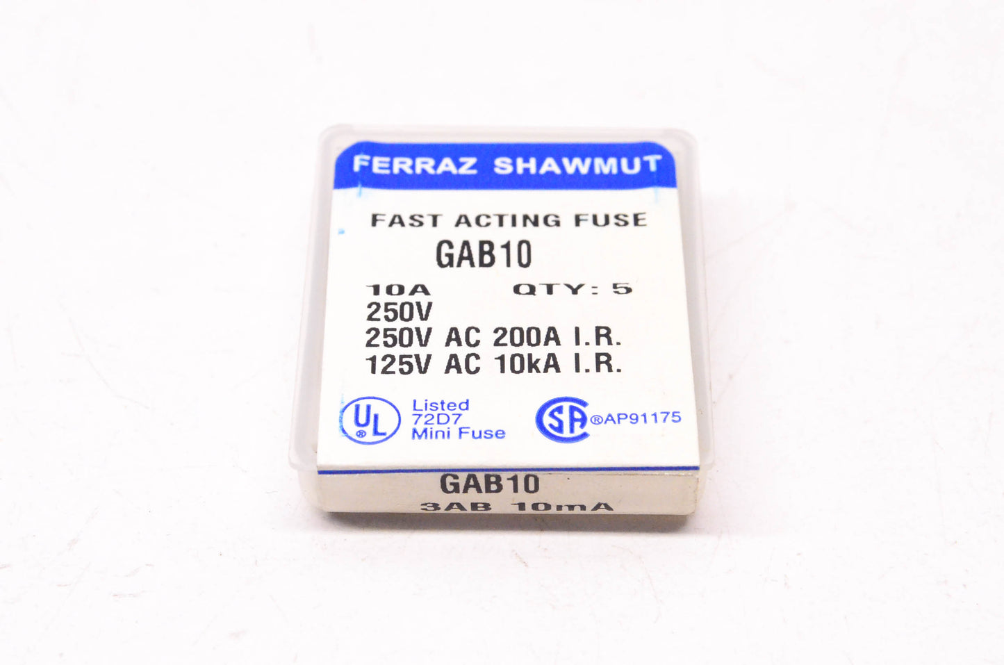 Ferraz Shawmut GAB10 10 Amp 250 Volt AC Glass Tube Fast Acting Fuse Qty 5 NOS
