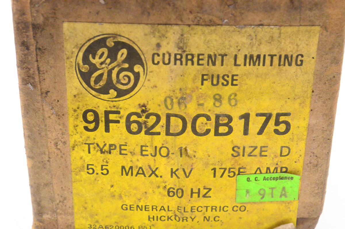 General Electric 9F62DCB175 175E Amp Max 5.5KV Current Limiting Fuse NOS