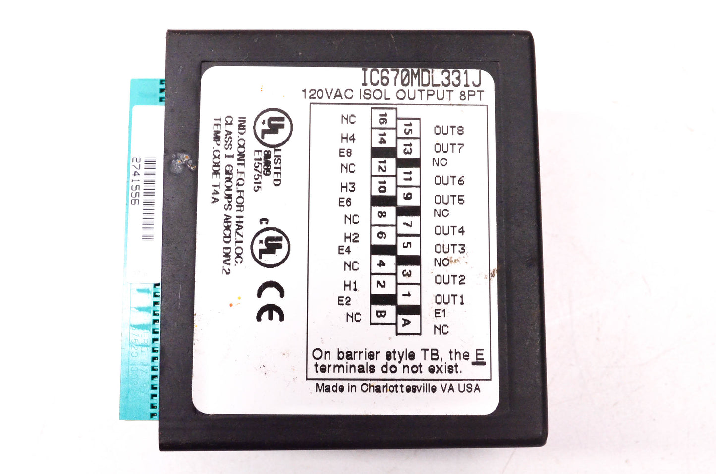 General Electric IC670MDL331J, 2741556 120 Volt AC 8 Point Isolated Output Module NOS