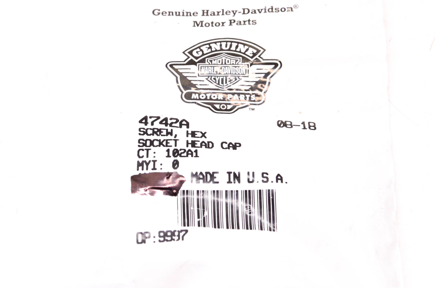 New OEM Harley-Davidson 4742A Hex Socket Head Cap Screw NOS