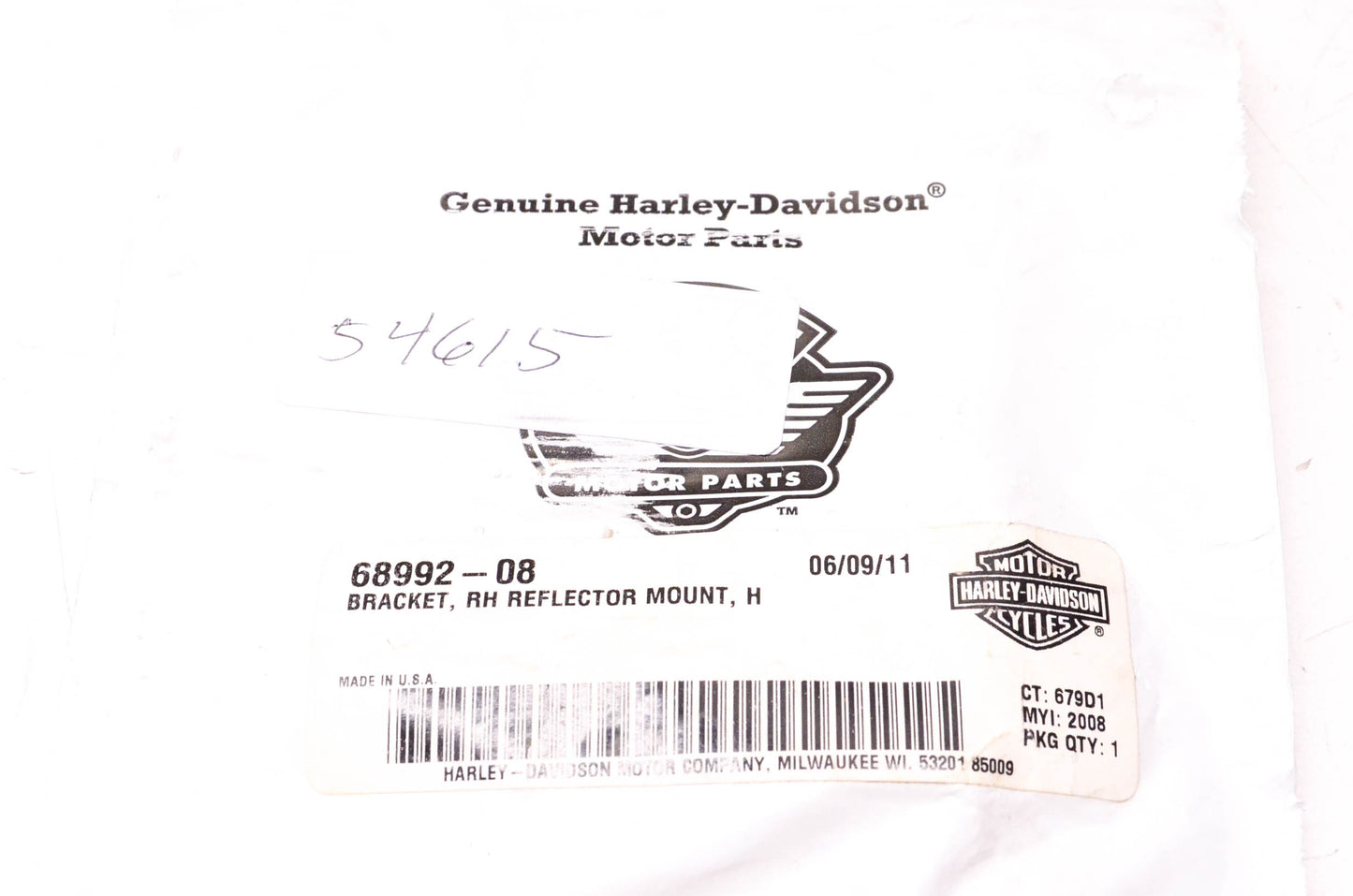 New OEM Harley-Davidson 68992-08 Right Hand Reflector Bracket NOS