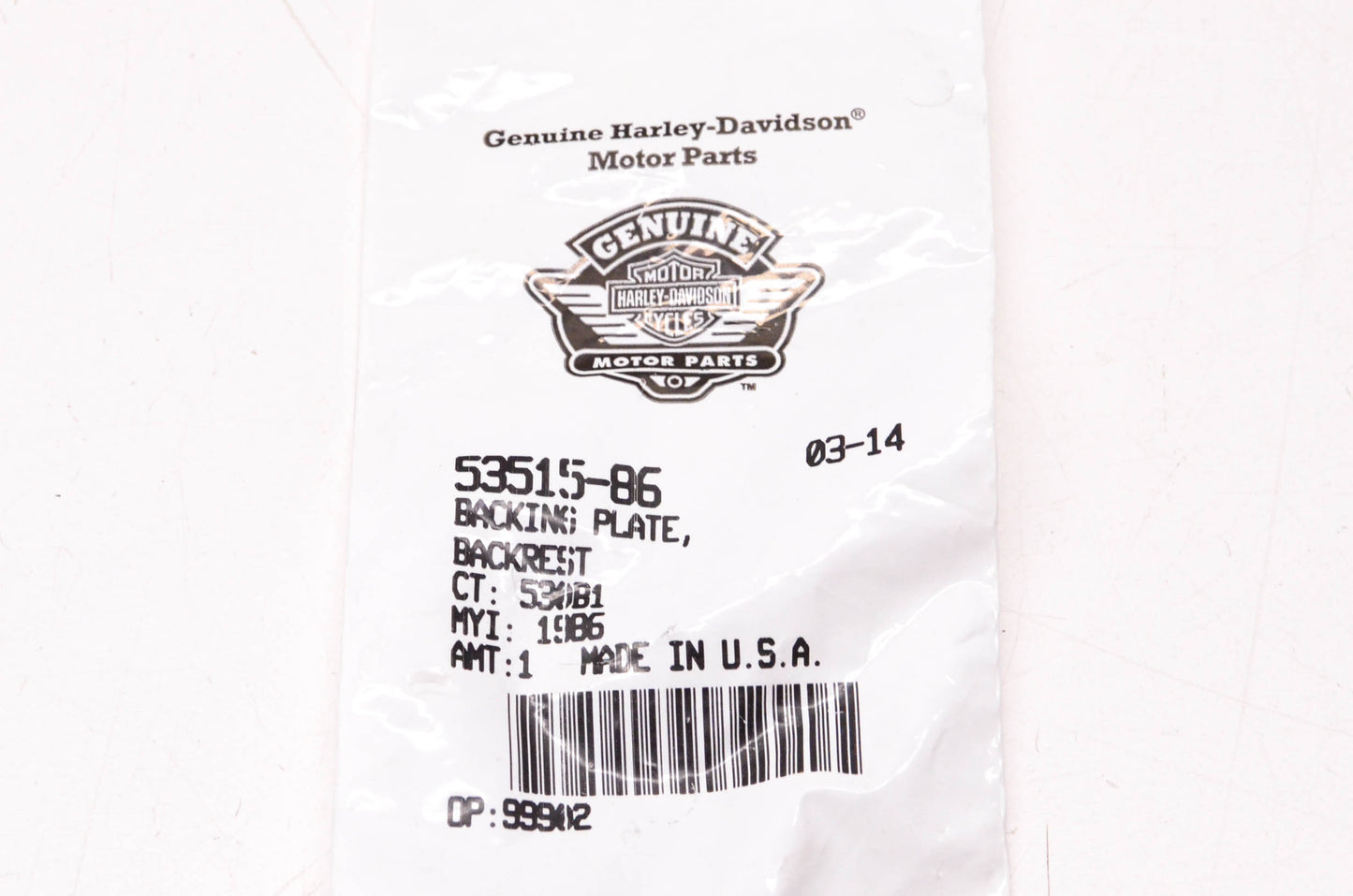 New OEM Harley-Davidson 53515-86 Backrest Backing Plate NOS