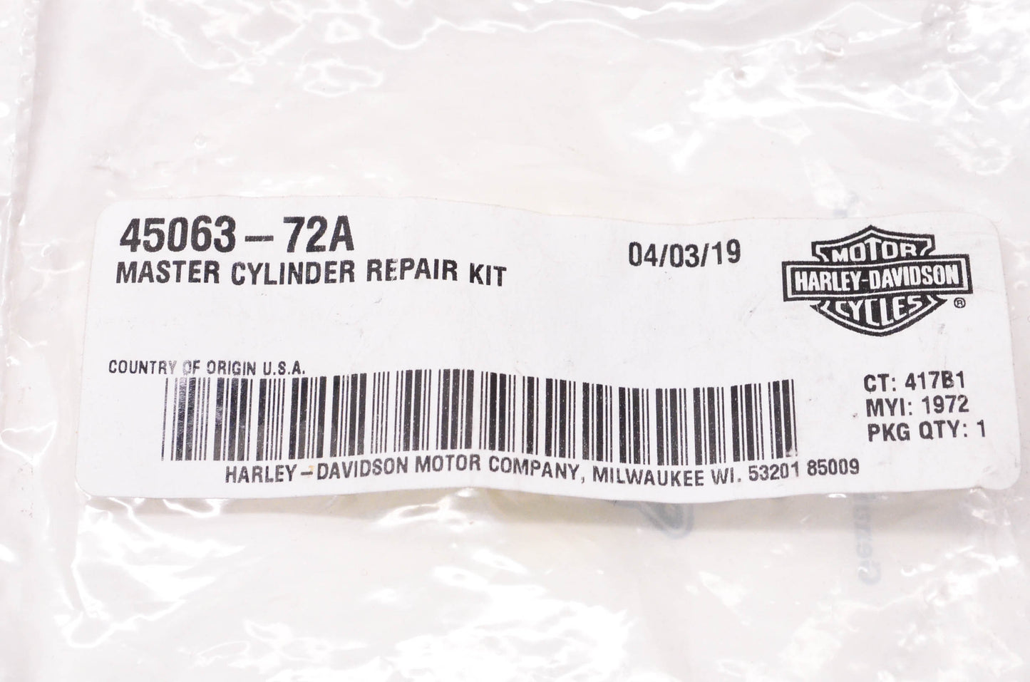 New OEM Harley-Davidson 45063-72A Master Cylinder Repair Kit NOS