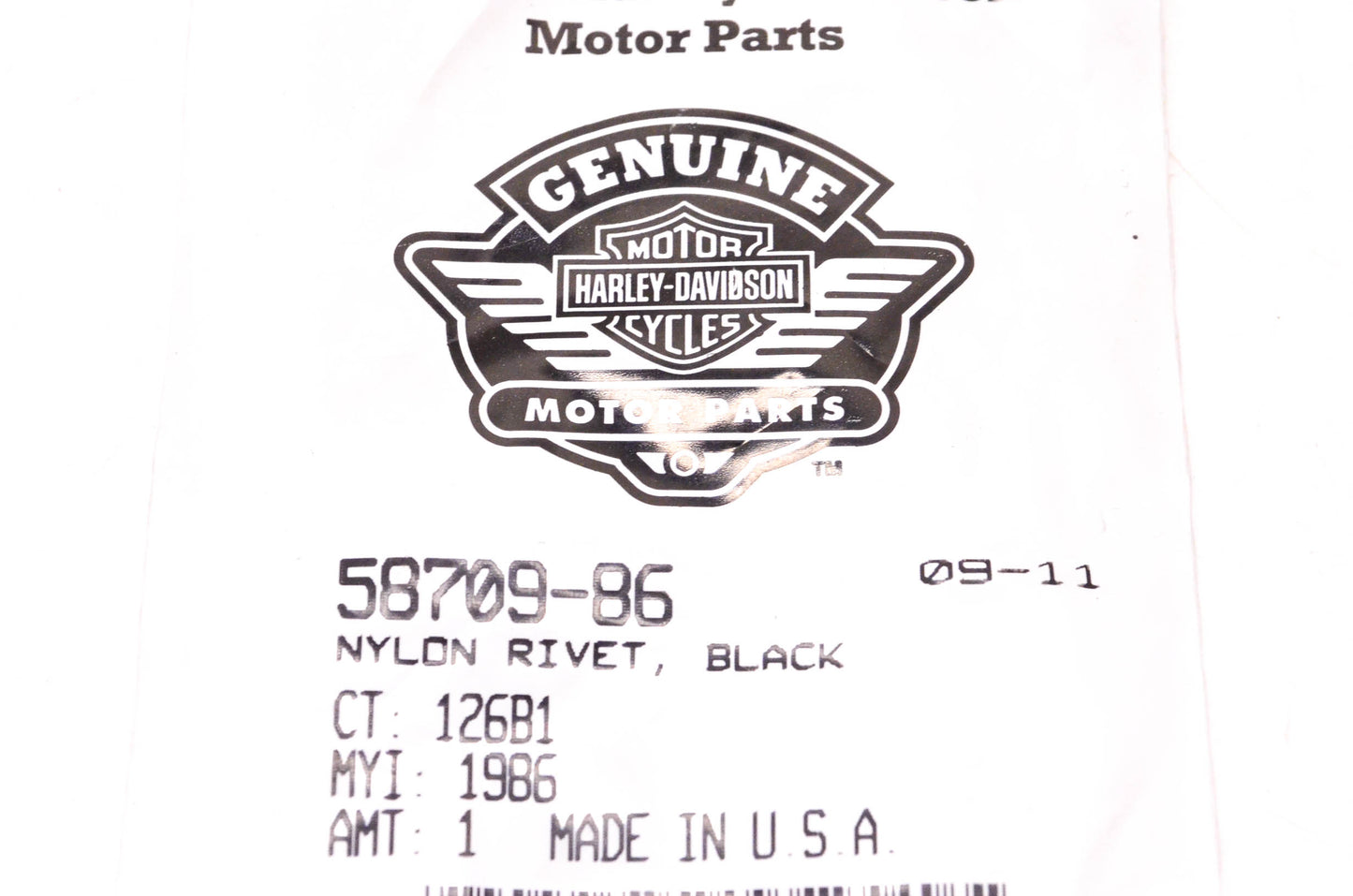 New OEM Harley-Davidson 58709-86 Black Nylon Rivet NOS