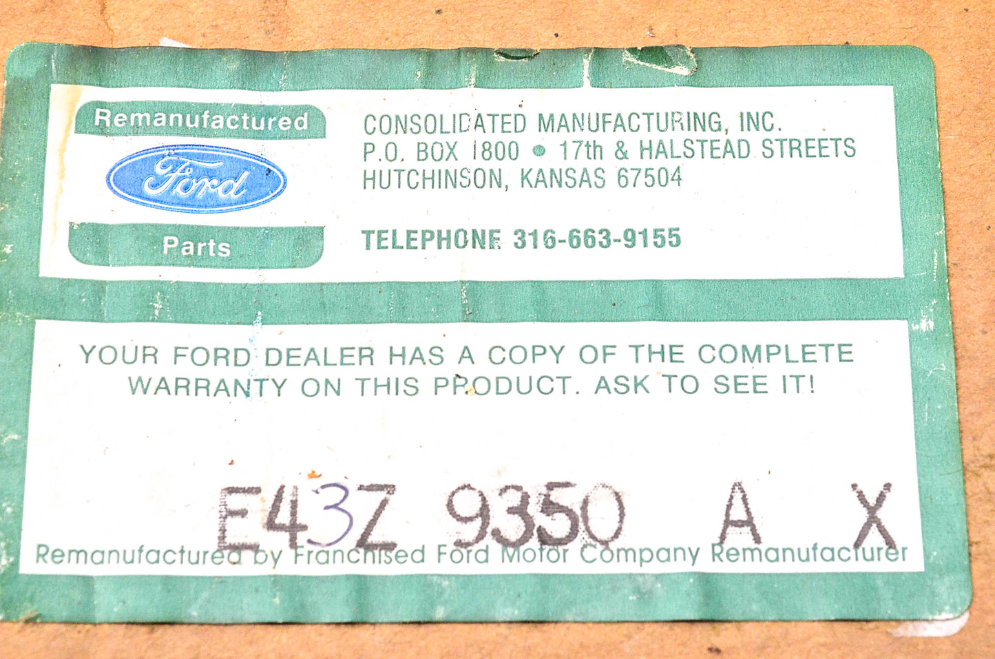New OEM Ford E43Z-9350-AX Remanufactured Fuel Pump NOS