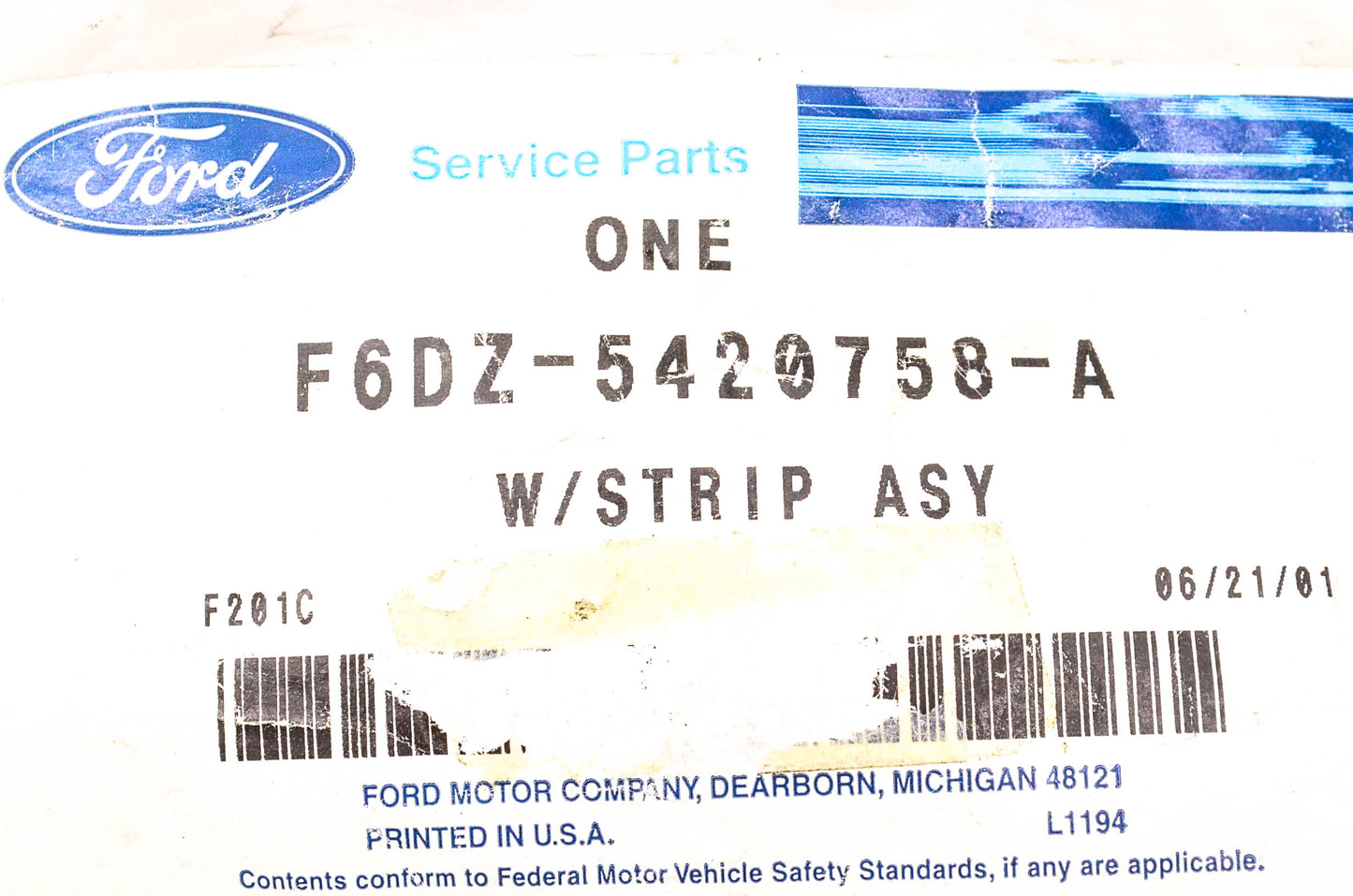 New OEM Ford F6DZ-5420758-A Weatherstrip Seal NOS