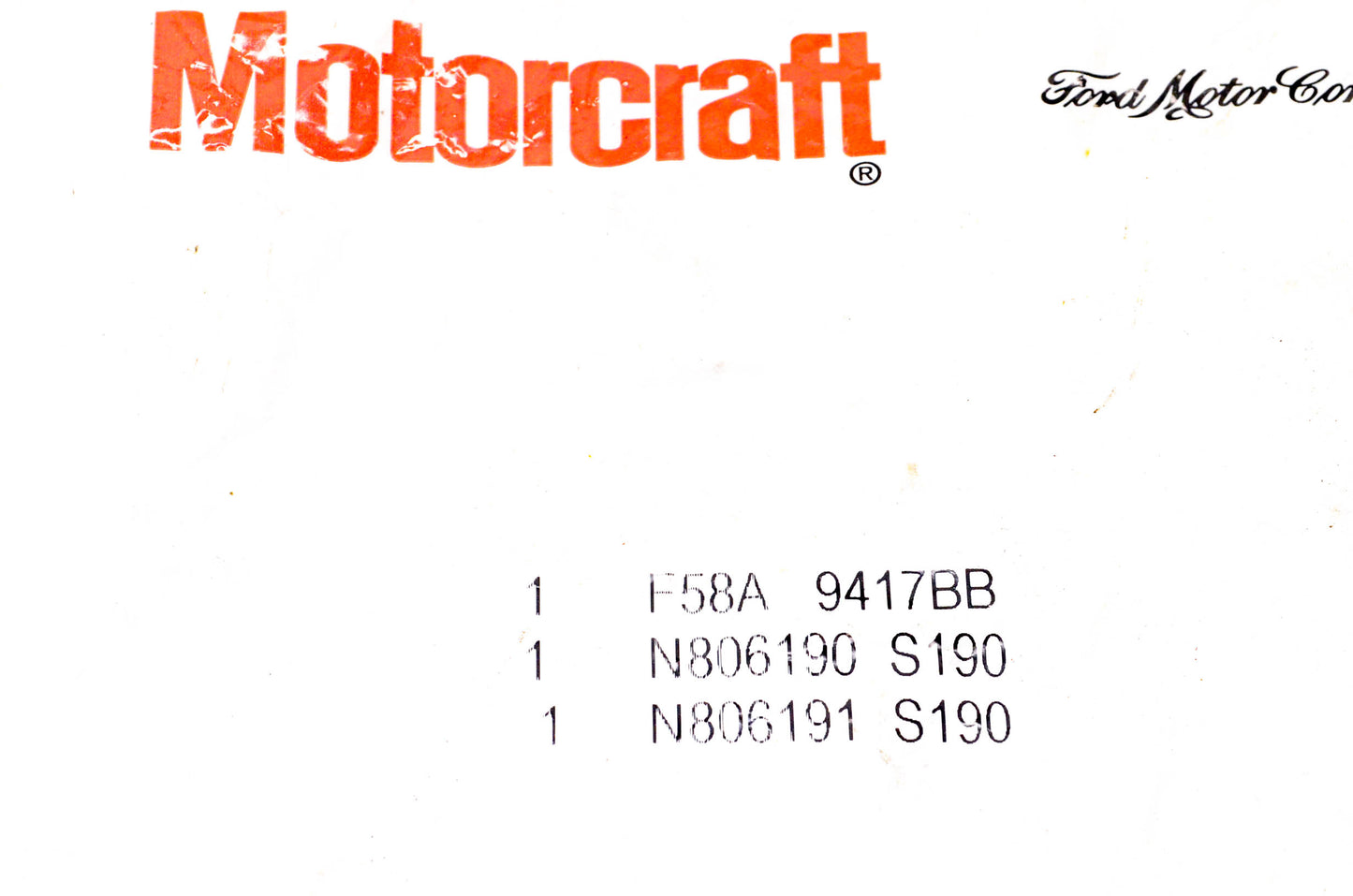Motorcraft F58A-9417-BB, N806190-S190, N806191-S190 Gasket & Retainer Kit NOS