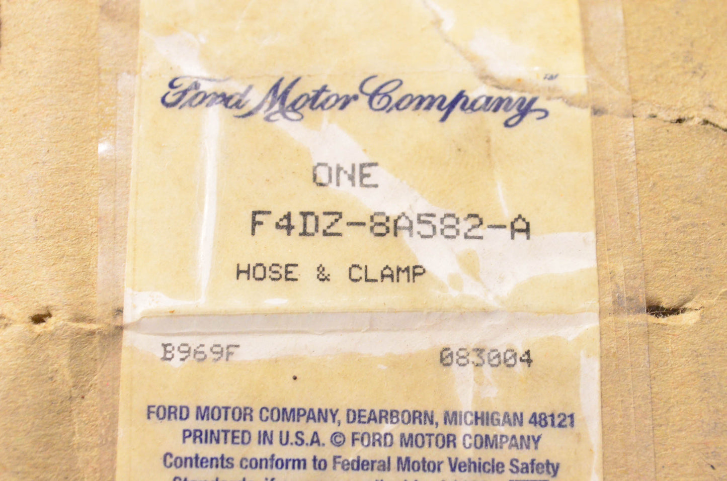 New OEM Ford F4DZ-8A582-A Hose & Clamp NOS
