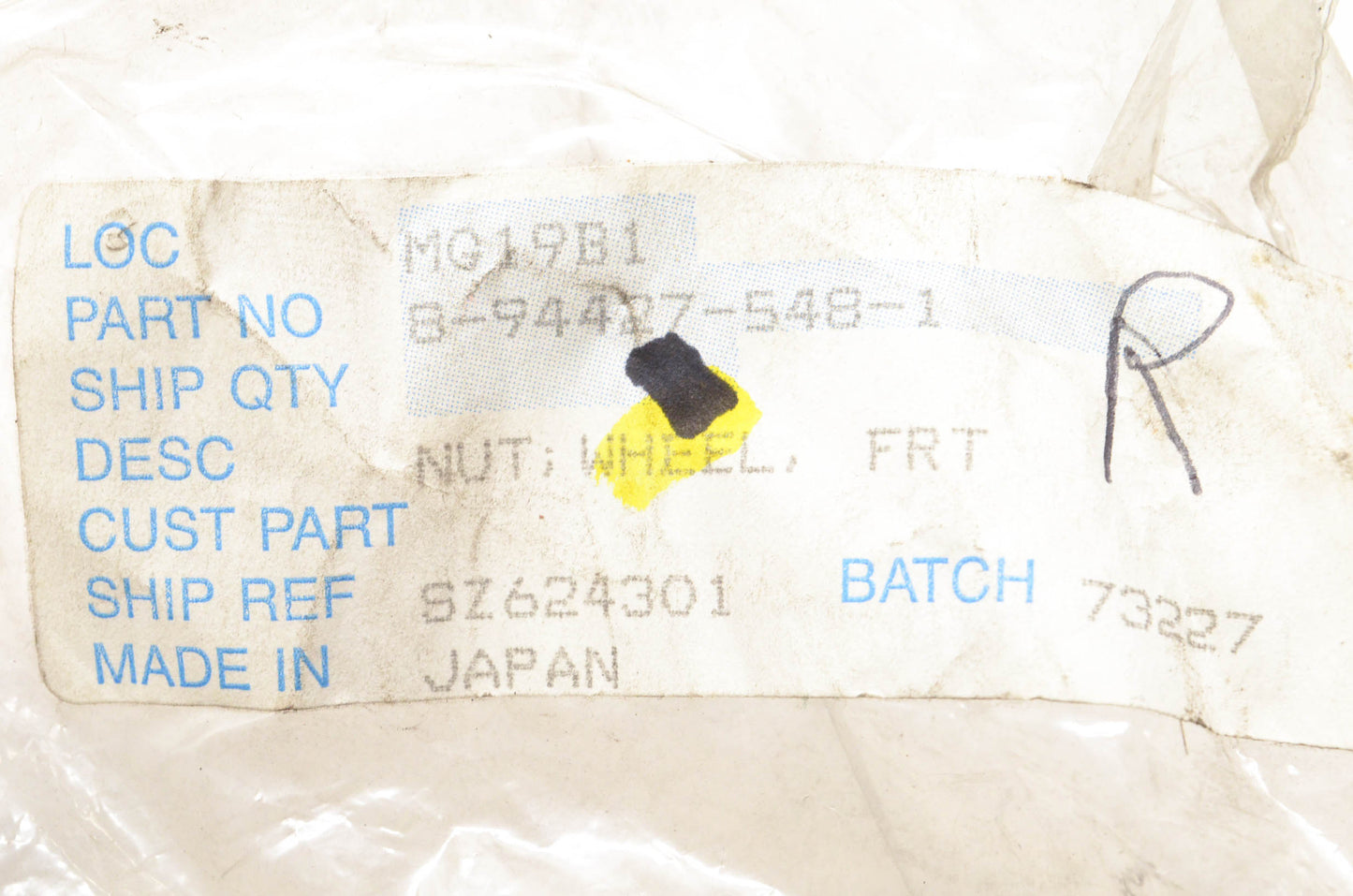 Isuzu 8-94427-548-1 Front Wheel Nut NOS