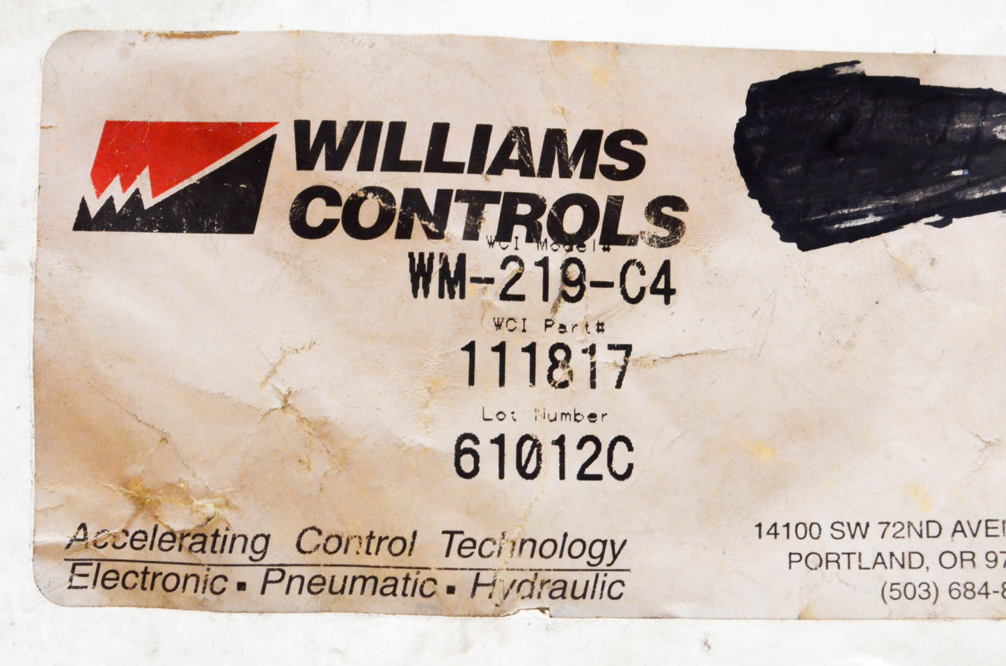 Williams Controls WM-219-C4, 11817 Toggle Valve NOS