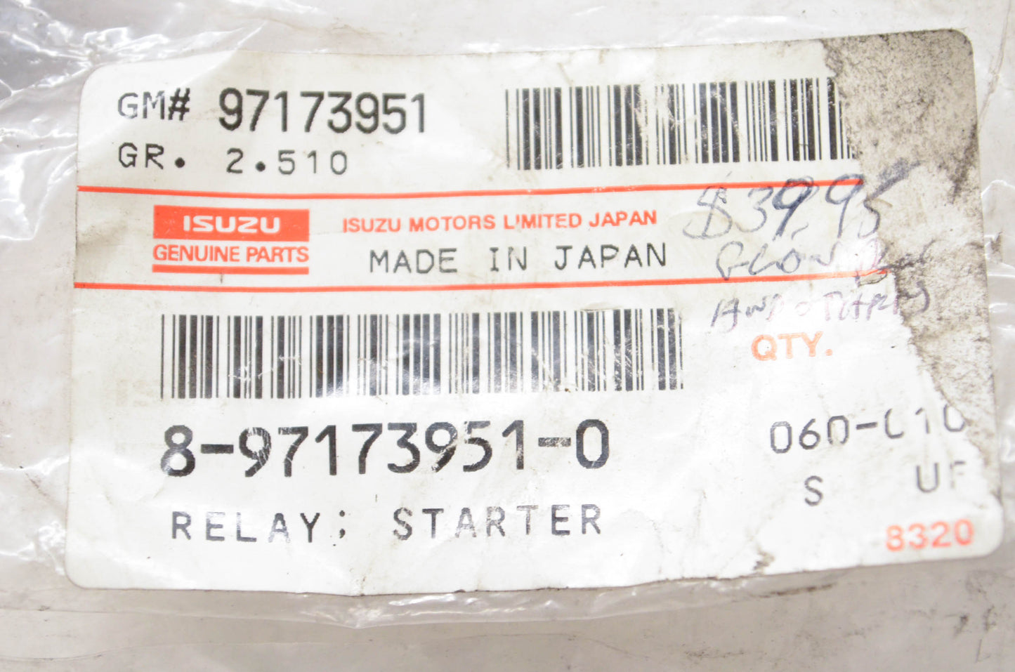 Isuzu 8971739510, 8-97173951-0 12V Relay Starter NOS