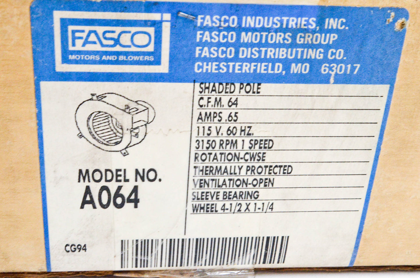 Fasco A064, 7021-6806 Draft Inducer Blower Motor NOS