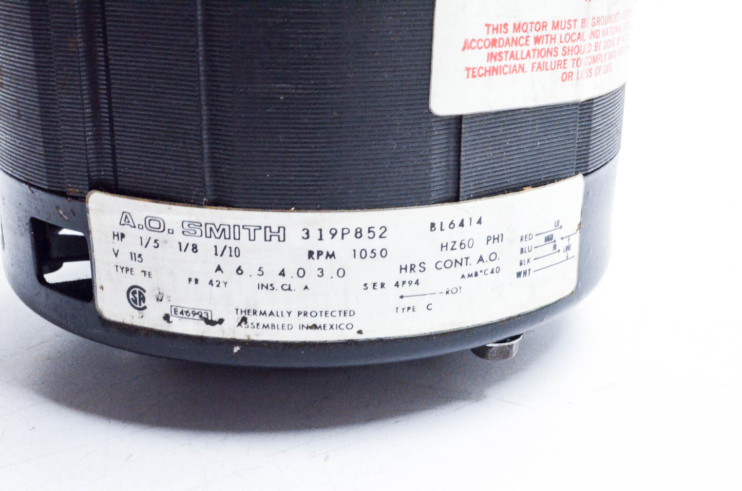 A.O. Smith 319P852 Blower Motor NOS