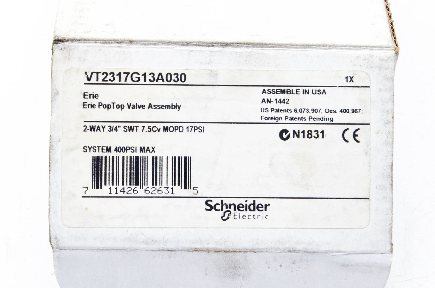Schnieder Electric VT2317G13A030, AG13A030, VT2317 Pop Top Actuator & Zone Valve Assembly NOS