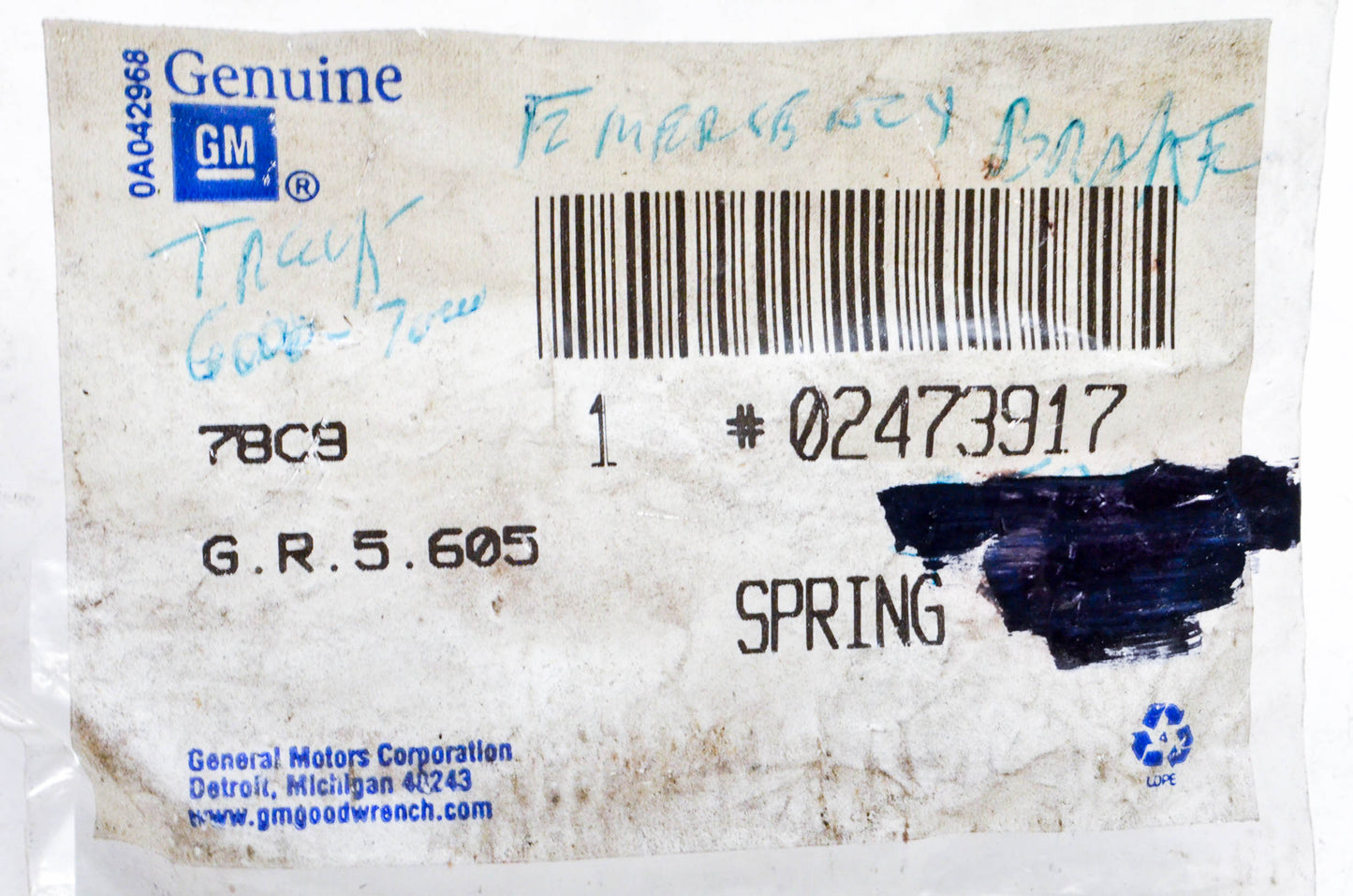 GM 02473917 Parking Brake Spring NOS