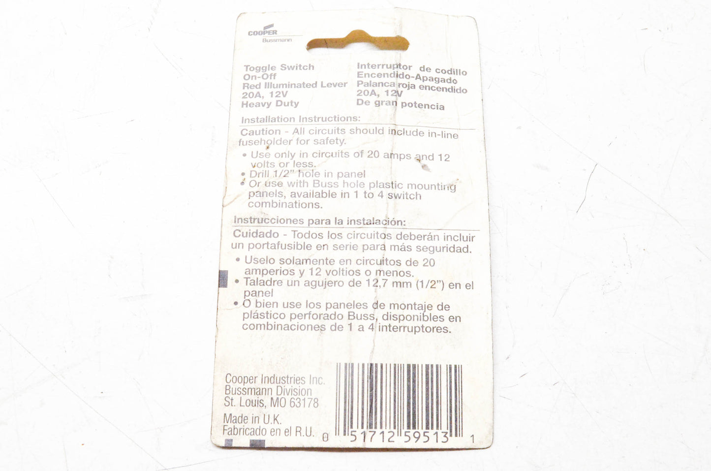Bussmann BP/STR Illuminated Toggle Switch NOS