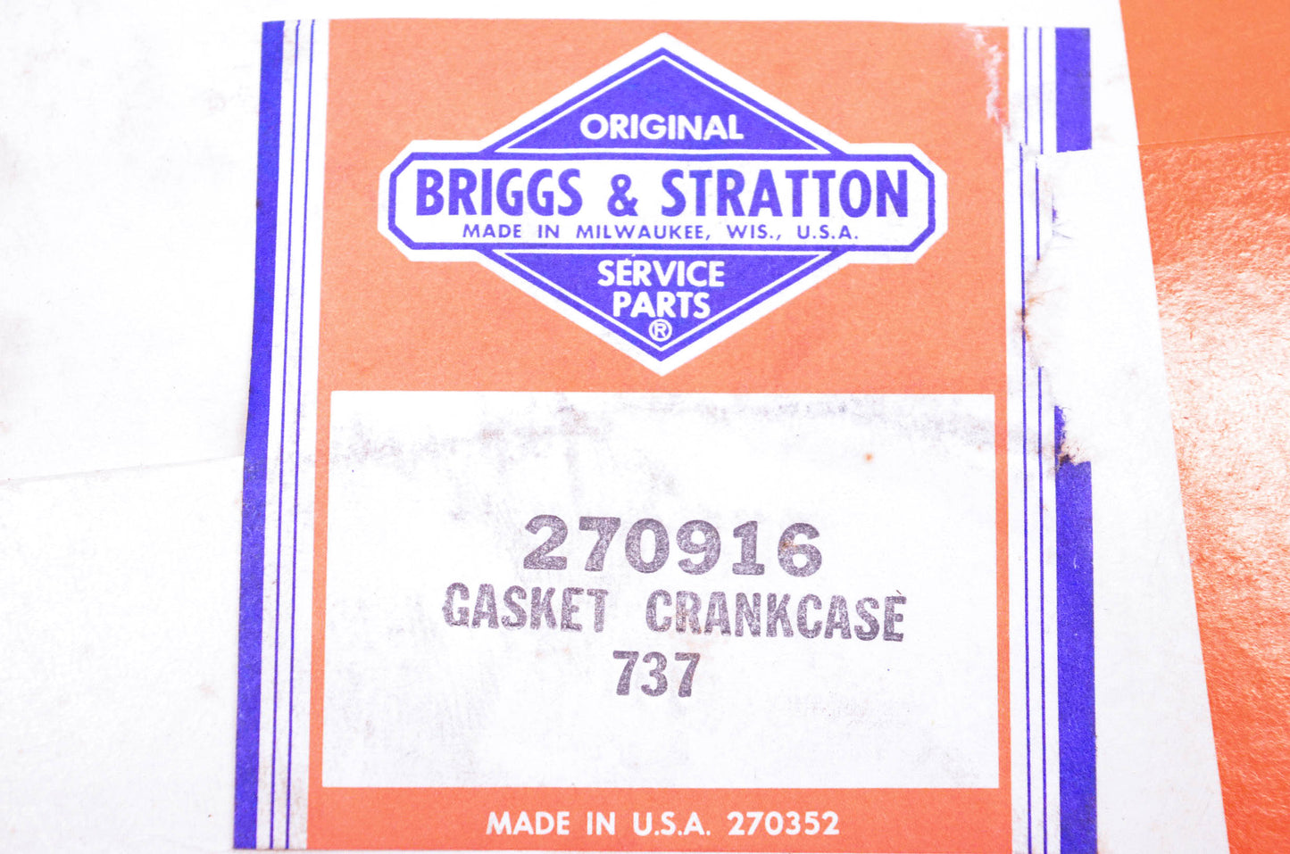 New OEM Briggs & Stratton 270916 Crankcase Gasket NOS