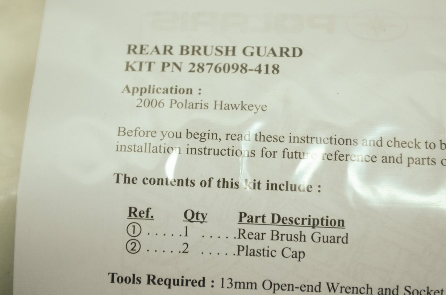 Polaris Rear Brushguard 2006 Hawkeye