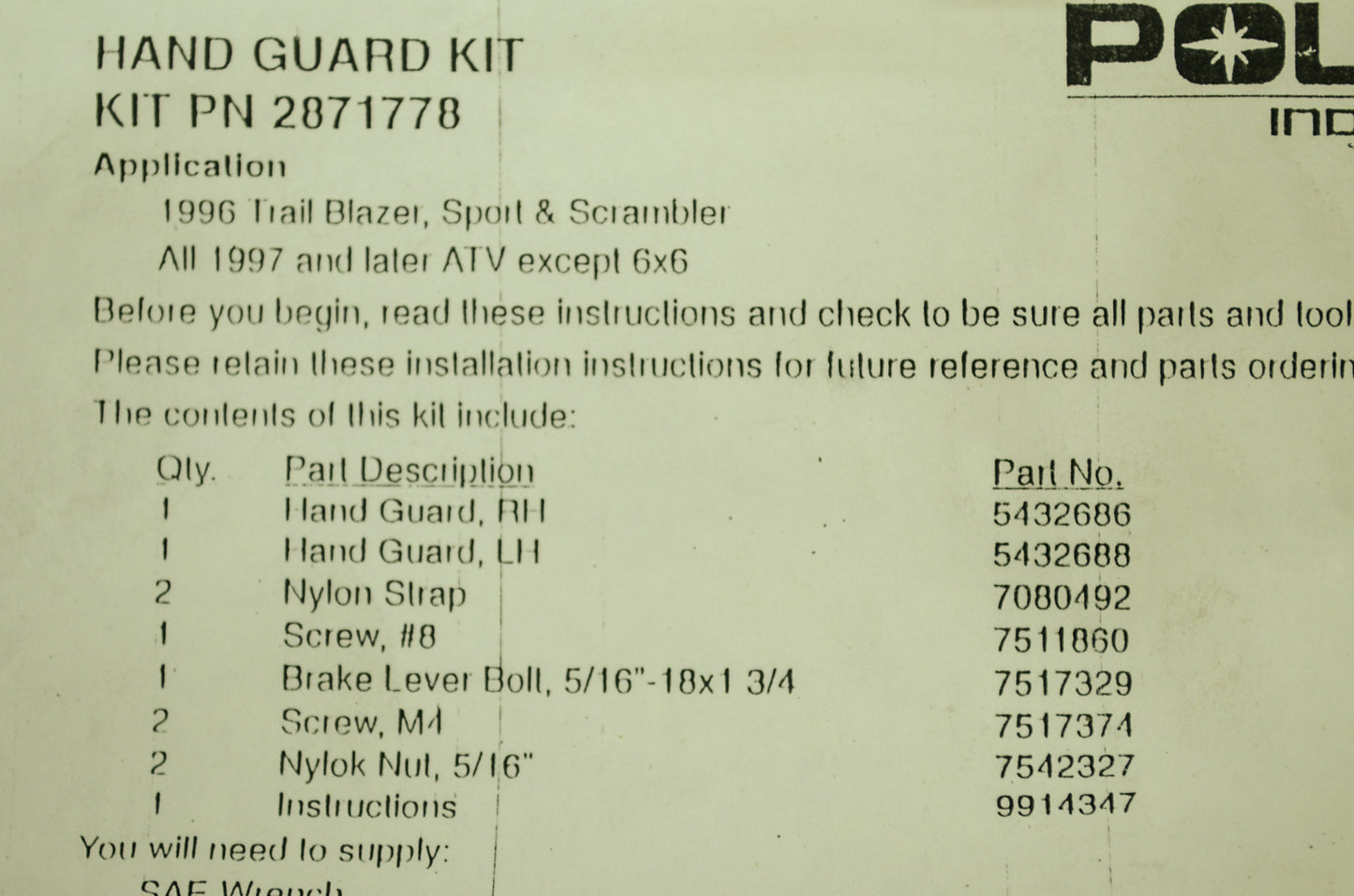 Hand Guard Kit ATV NOS