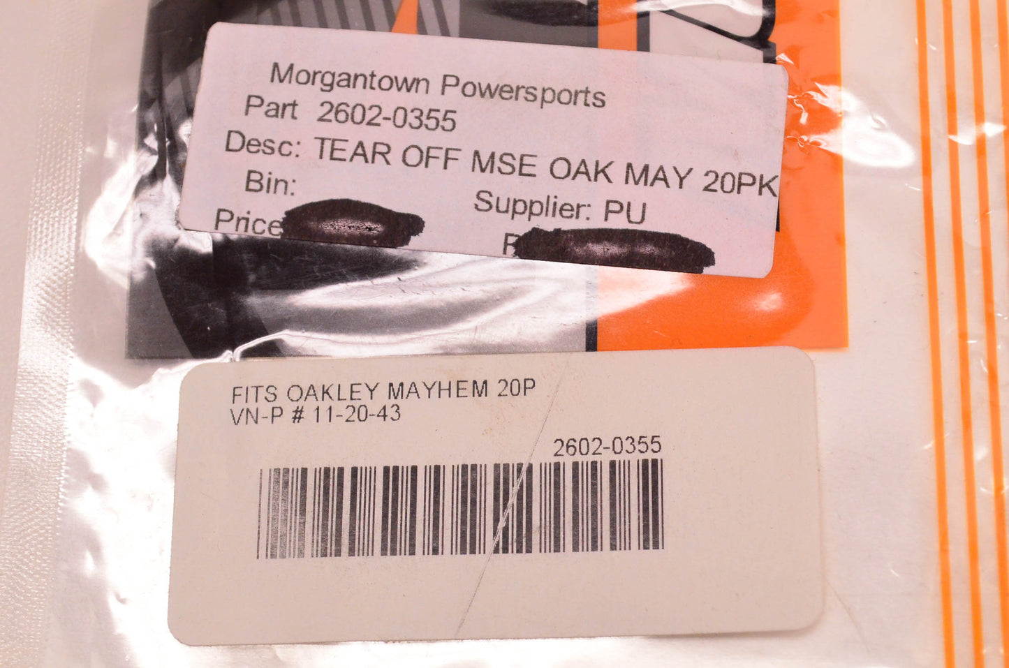 Moose Racing 2602-0355, 11-20-43 Tear Off 20 Pack NOS