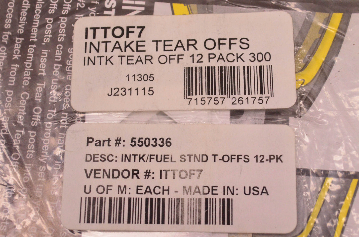Smith 550336 Intake Tear Offs 12 Pack NOS