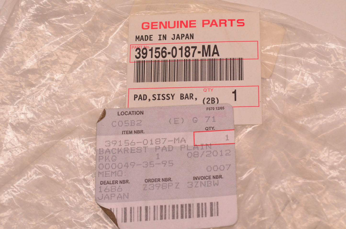 New OEM Kawasaki 39156-0187-MA Sissy Bar Pad NOS