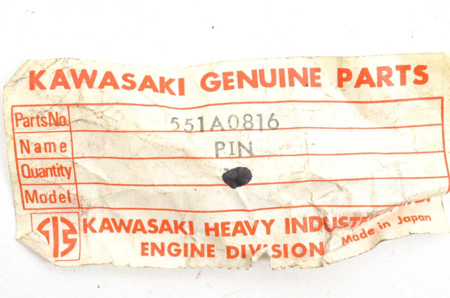 New OEM Kawasaki 551A0816 Dowel Pin NOS