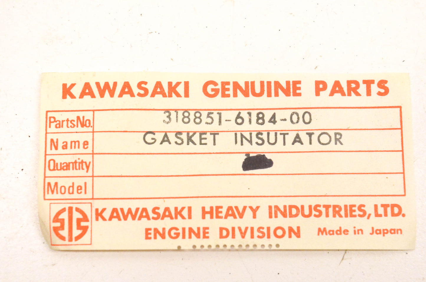 New OEM Kawasaki 318851-6184-00, 3000-324 Carburetor Gasket NOS