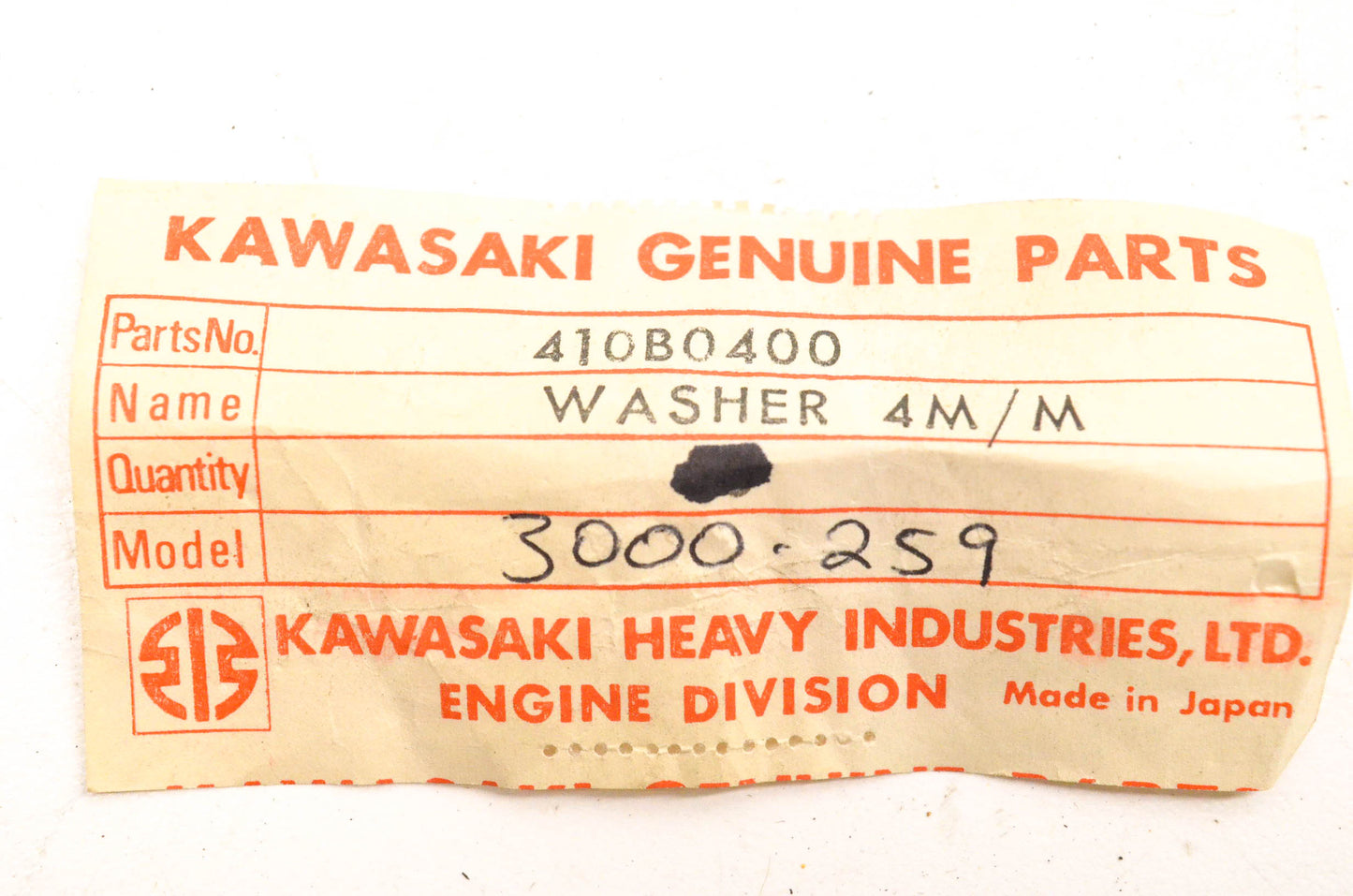New OEM Kawasaki 410B0400 Washer 4mm Qty 4 NOS