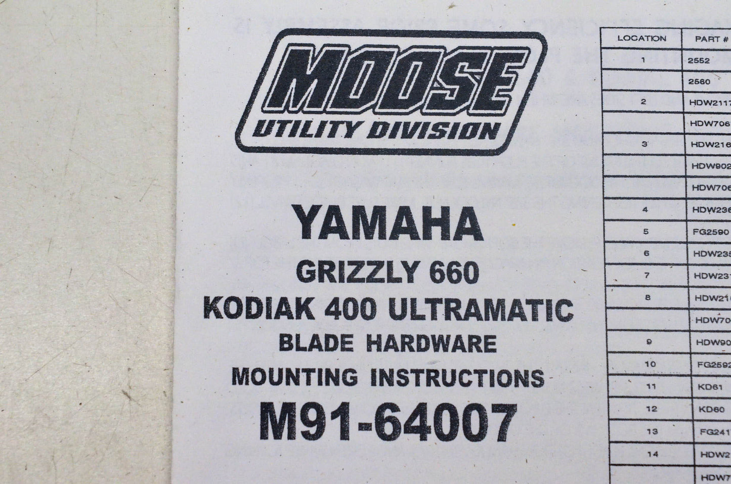 Moose Utility Division M91-64007, 2672M Plow Mount Kit NOS