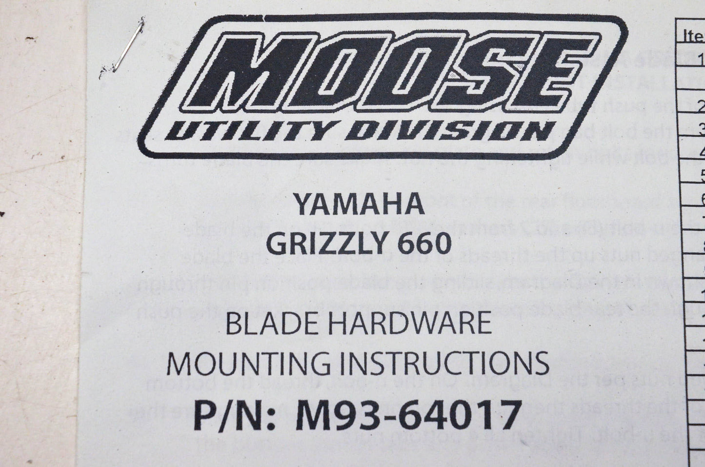 Moose Utility Division M93-64017, 2773 Plow Mount Kit NOS