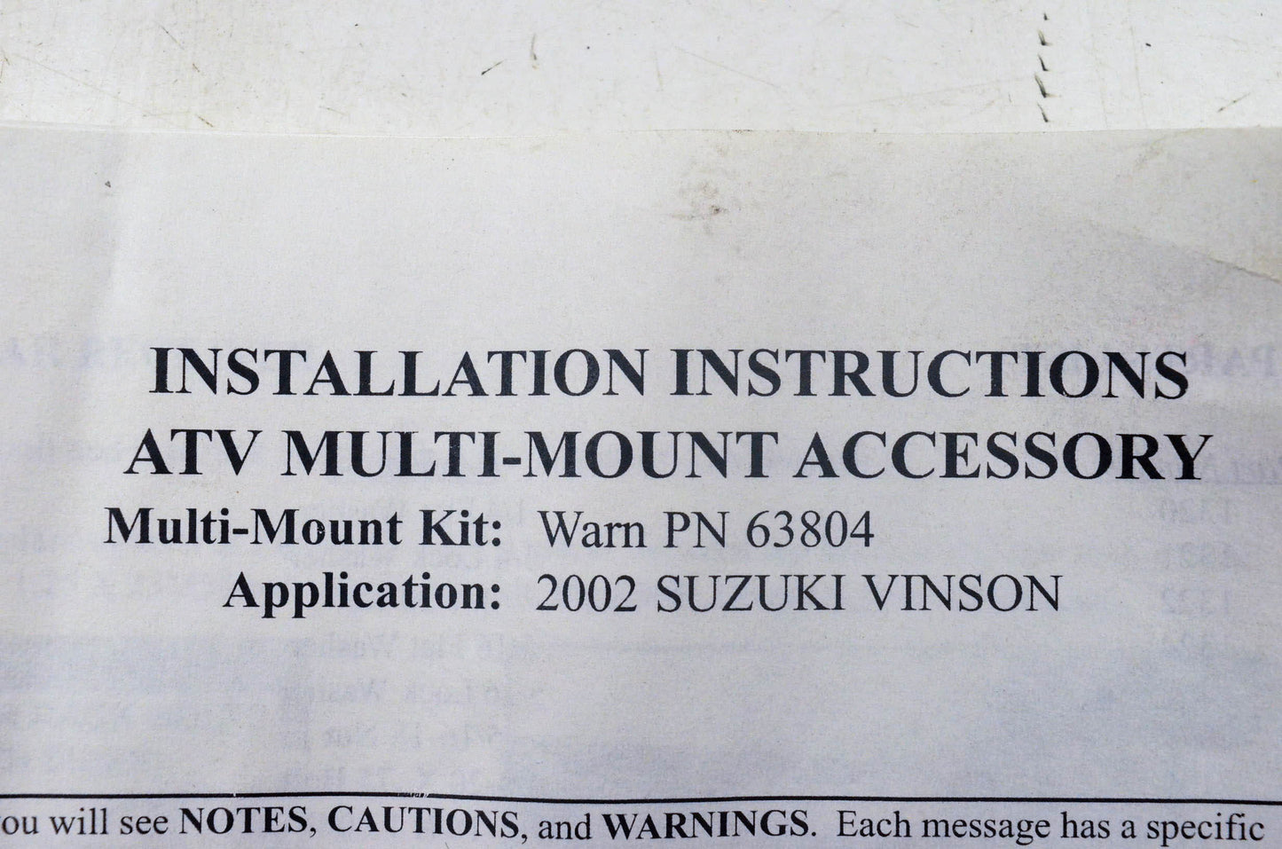 Warn 63804 ATV Multi Mount Accessory Kit NOS