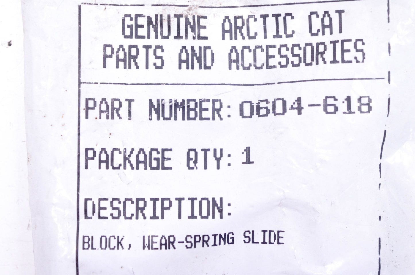 New OEM Arctic Cat 0604-618 Spring Slide Wear Block NOS