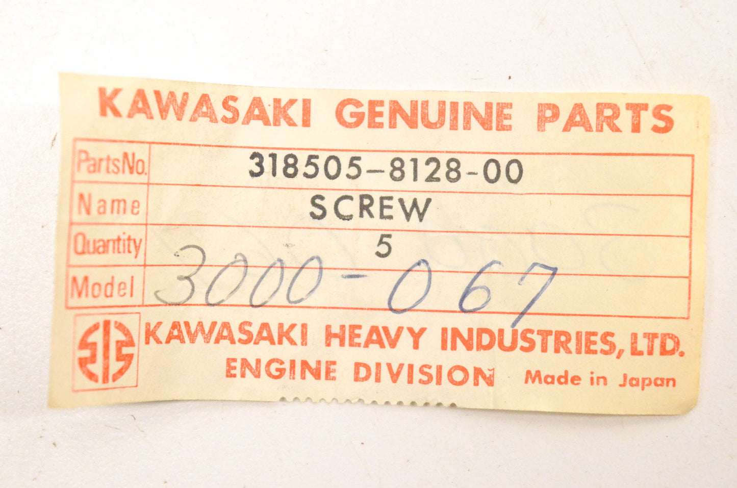 New OEM Kawasaki 318505-8128-00, 3000-067 Screws Qty 5 NOS