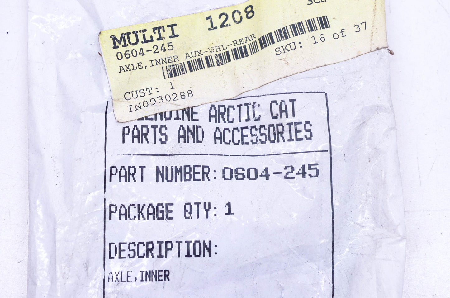 New OEM Arctic Cat 0604-245 Inner Auxiliary Rear Wheel Axle NOS