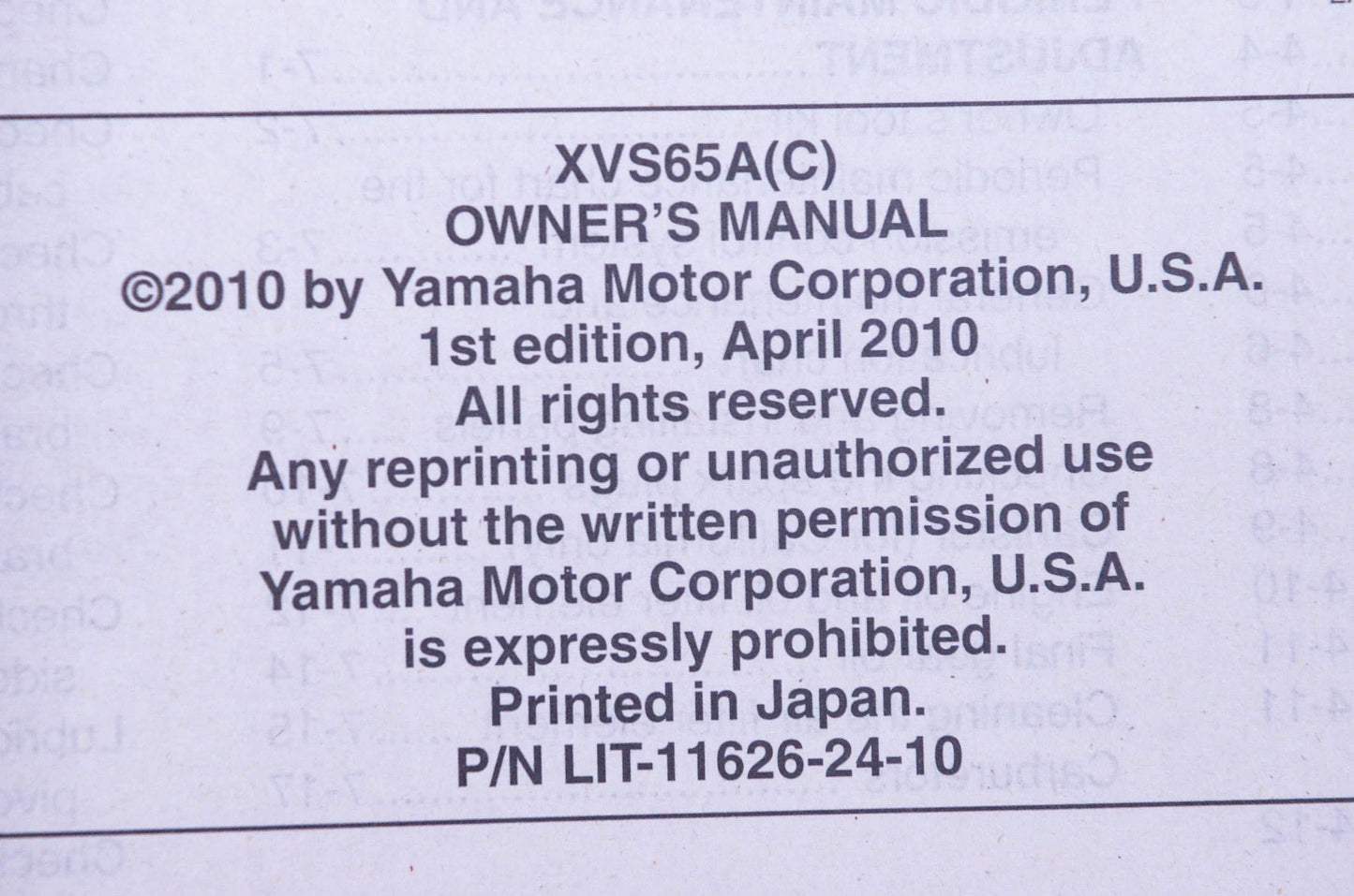 New OEM Yamaha LIT-11626-24-10 Star XVS65Ac Owner's Manual NOS