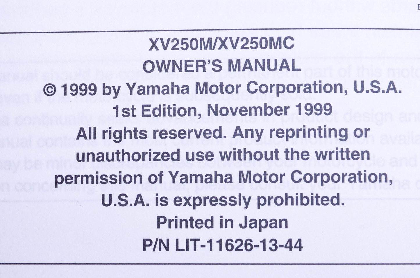 New OEM Yamaha LIT-11626-13-44 Virago Owner's Manual NOS