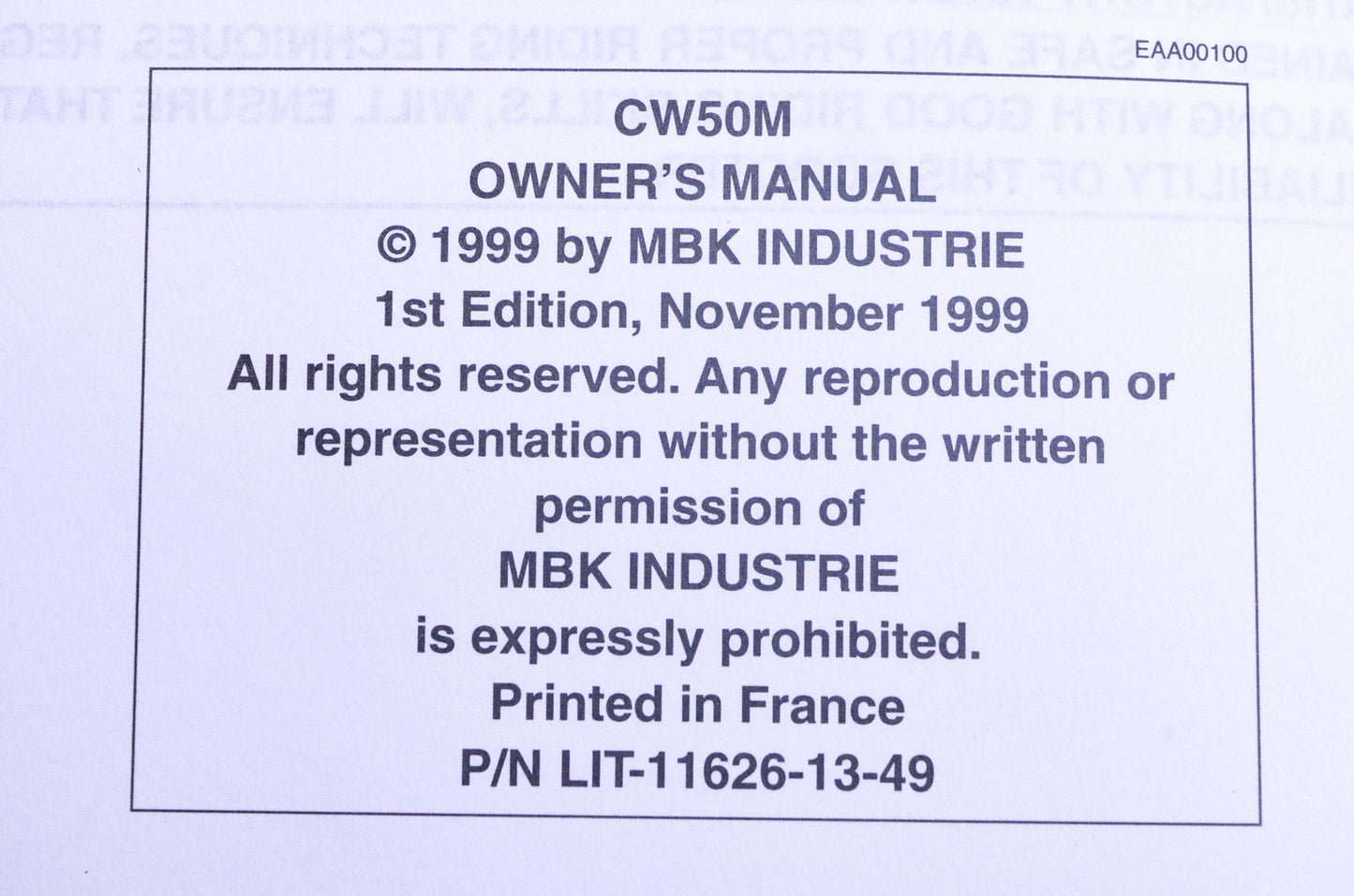 New OEM Yamaha LIT-11626-13-49 Zuma Sports Scoot CW50M Owner's Manual NOS