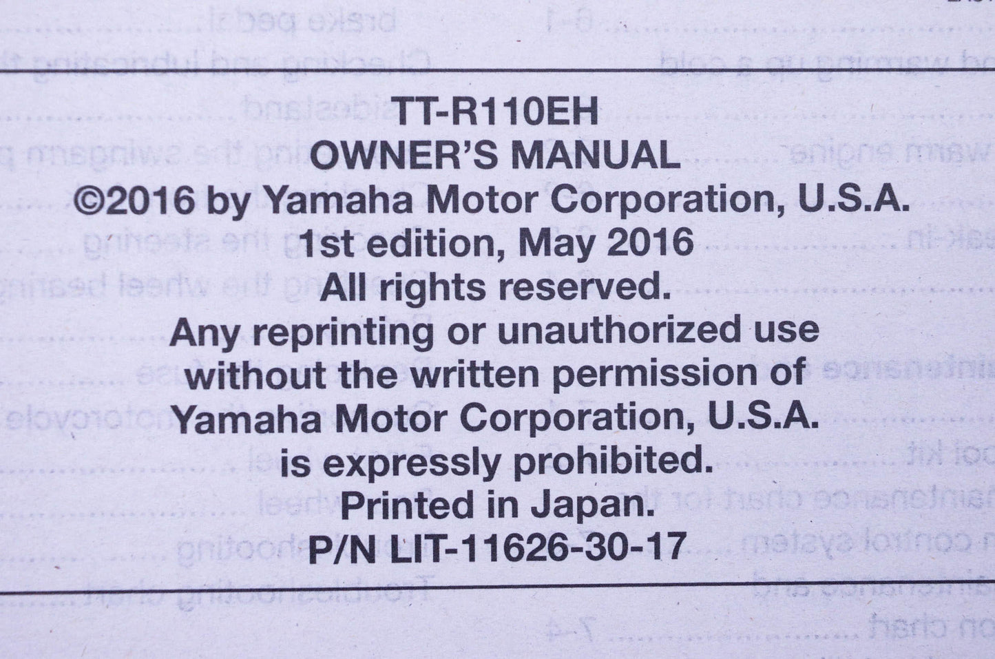 New OEM Yamaha LIT-11626-30-17 2017 TT-R110EH Owner's Manuals & Tool Kit NOS