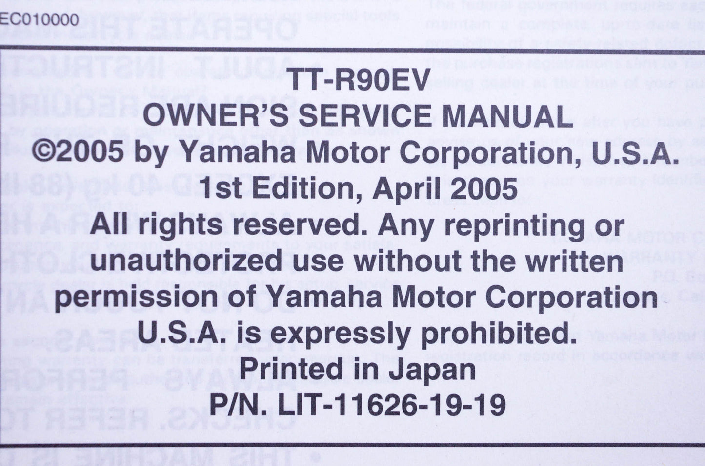 OEM Yamaha LIT-11626-19-19, 3P2-28199-10-00 TT-R90EV Owner's Manuals & Tool Kit NOS