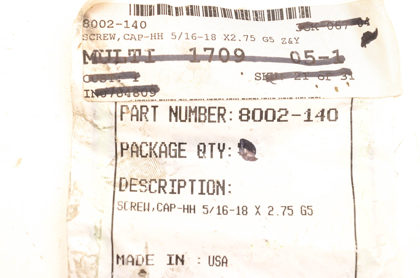 New OEM Arctic Cat 8002-140 Hex Head Cap Screw 5/16-18 X2.75 NOS
