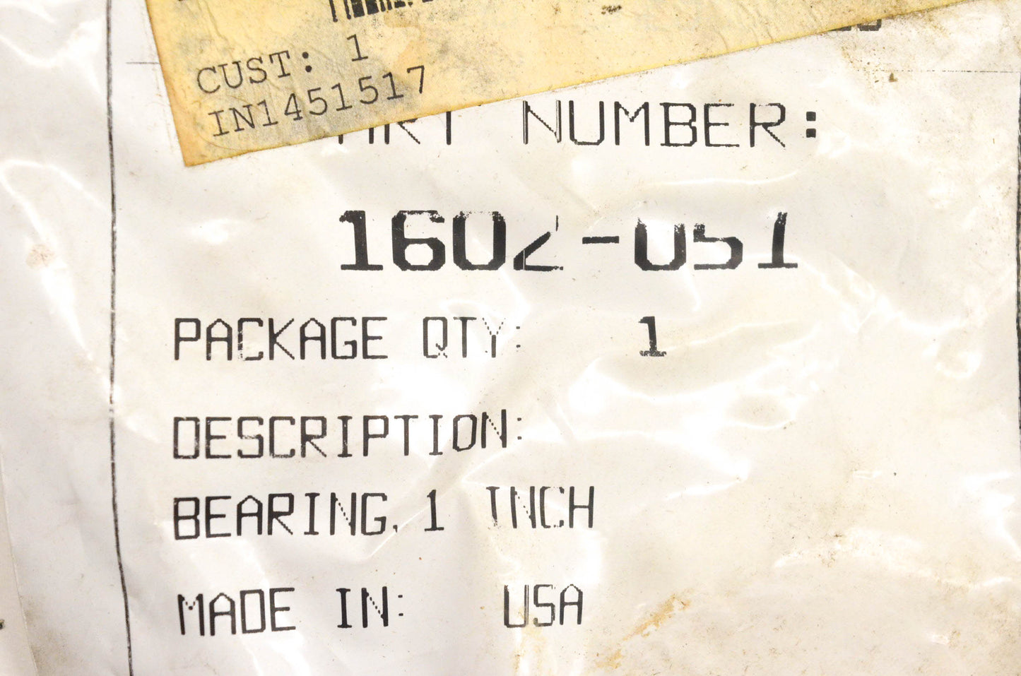 New OEM Arctic Cat 1602-051 Lower Bearing NOS